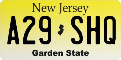 NJ license plate A29SHQ