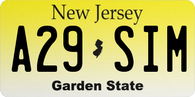 NJ license plate A29SIM