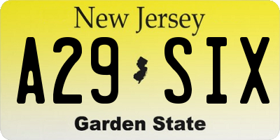 NJ license plate A29SIX