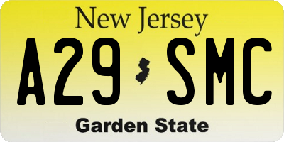NJ license plate A29SMC