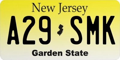 NJ license plate A29SMK