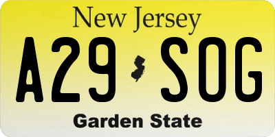 NJ license plate A29SOG