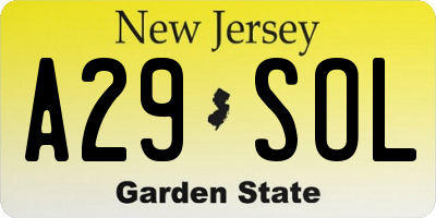 NJ license plate A29SOL