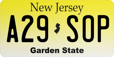 NJ license plate A29SOP