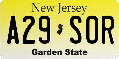 NJ license plate A29SOR