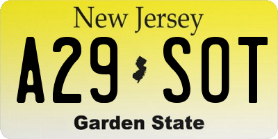 NJ license plate A29SOT