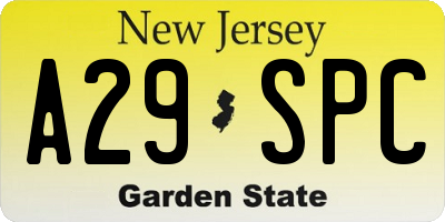 NJ license plate A29SPC