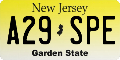 NJ license plate A29SPE