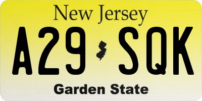 NJ license plate A29SQK