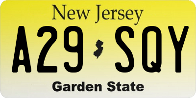 NJ license plate A29SQY