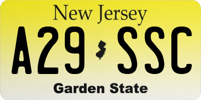 NJ license plate A29SSC