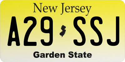 NJ license plate A29SSJ