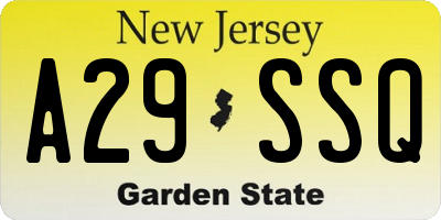NJ license plate A29SSQ