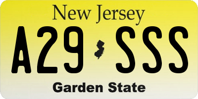 NJ license plate A29SSS