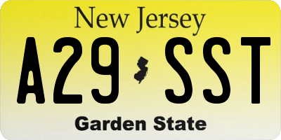NJ license plate A29SST
