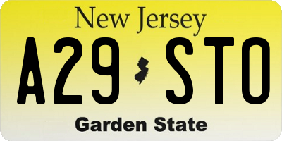 NJ license plate A29STO