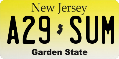 NJ license plate A29SUM