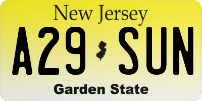 NJ license plate A29SUN