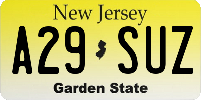 NJ license plate A29SUZ
