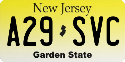NJ license plate A29SVC