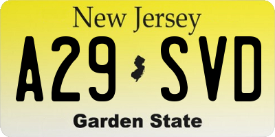 NJ license plate A29SVD