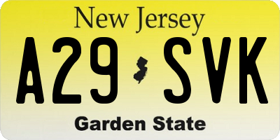 NJ license plate A29SVK