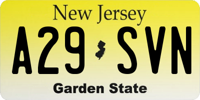 NJ license plate A29SVN