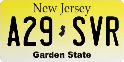 NJ license plate A29SVR