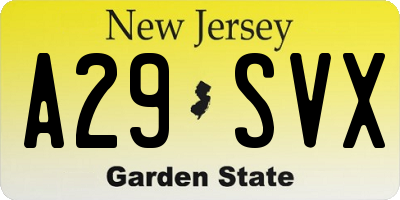 NJ license plate A29SVX