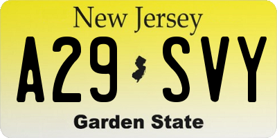 NJ license plate A29SVY