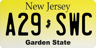 NJ license plate A29SWC