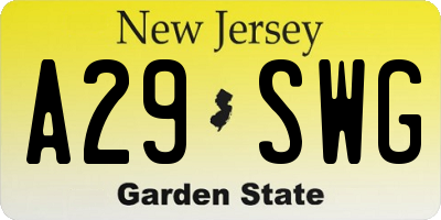 NJ license plate A29SWG