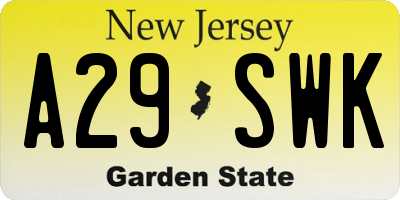 NJ license plate A29SWK