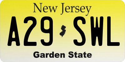 NJ license plate A29SWL