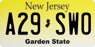 NJ license plate A29SWO