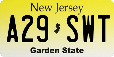 NJ license plate A29SWT