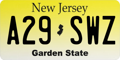 NJ license plate A29SWZ