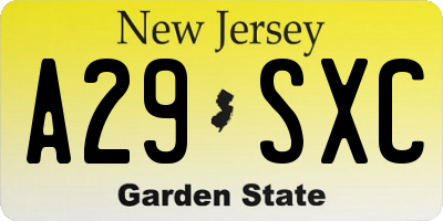 NJ license plate A29SXC