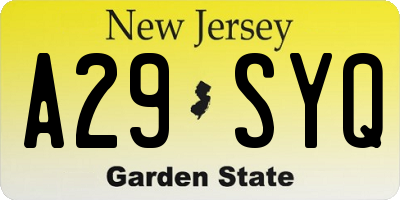 NJ license plate A29SYQ