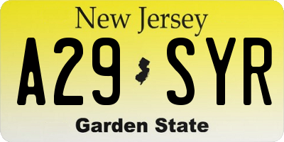 NJ license plate A29SYR