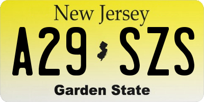 NJ license plate A29SZS
