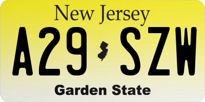 NJ license plate A29SZW