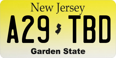 NJ license plate A29TBD