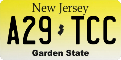 NJ license plate A29TCC