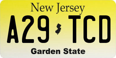 NJ license plate A29TCD