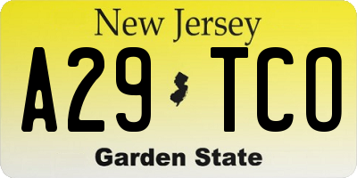 NJ license plate A29TCO