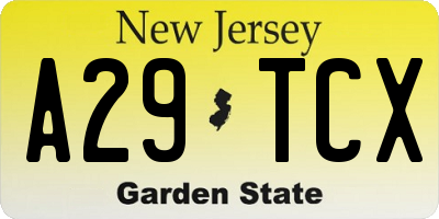 NJ license plate A29TCX