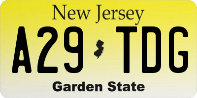 NJ license plate A29TDG