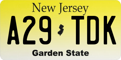 NJ license plate A29TDK