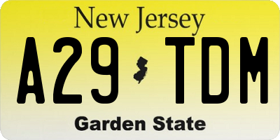 NJ license plate A29TDM